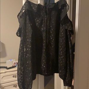 Black glittery long sleeve blouse